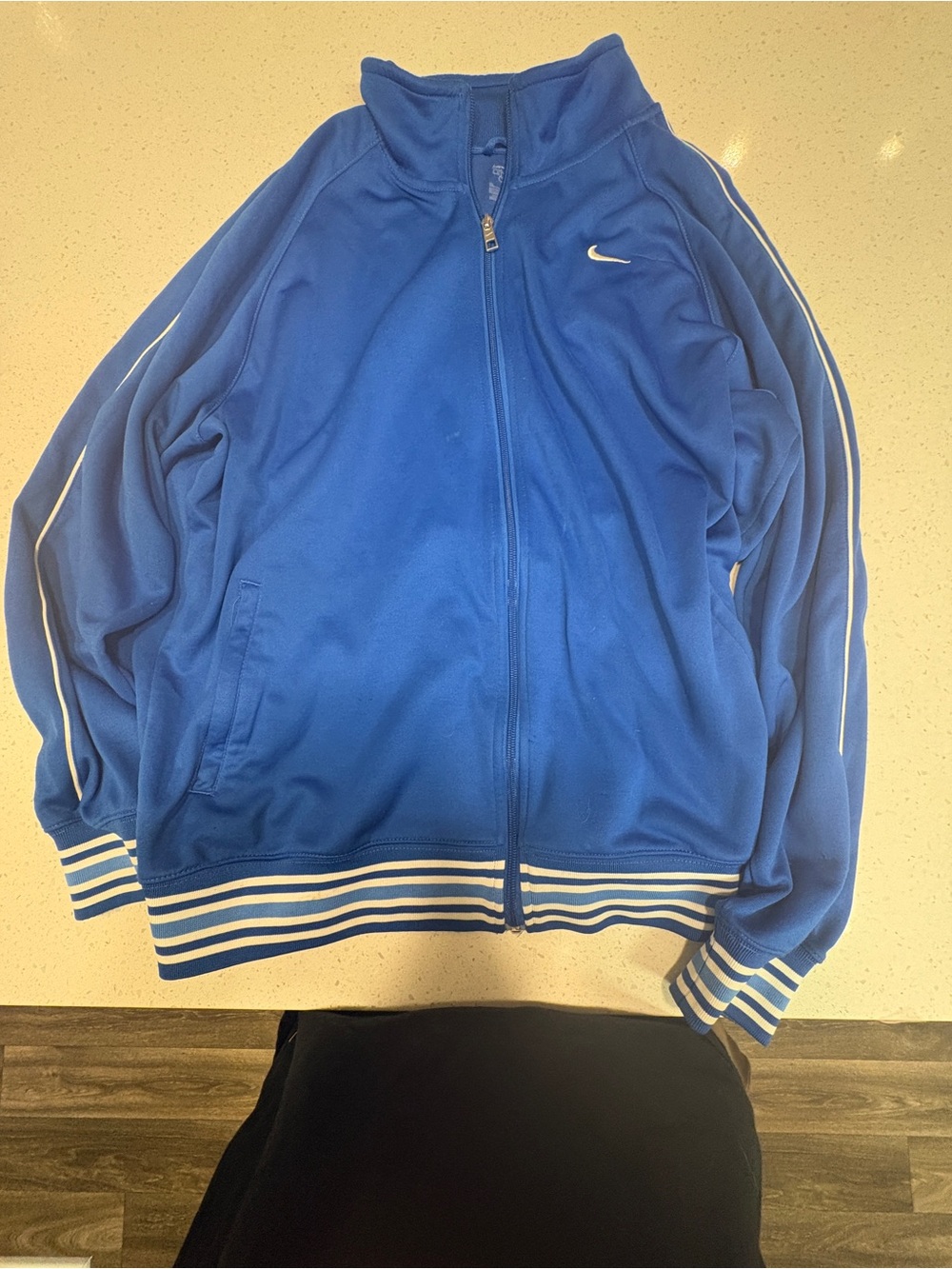 Nike Blue Track Bomber Jacket with White Stripes